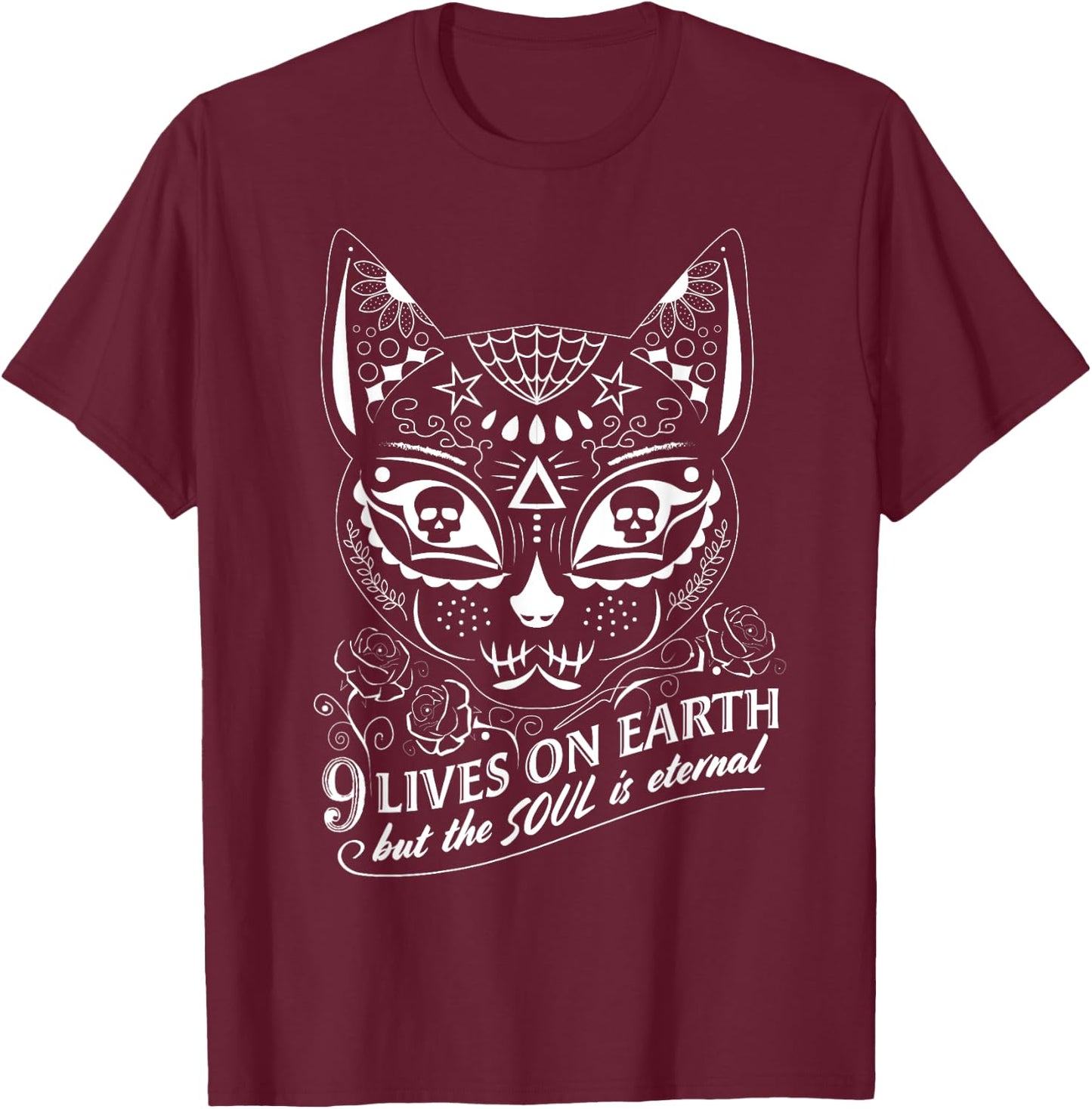 Cat Halloween Sugar Skull Day of the Dead Dia De Los Muertos Women Kids T-Shirt - T-Shirt | Maroon