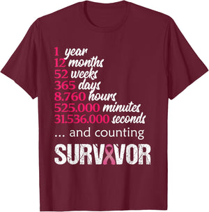 One 1 Year Survivor Breast Cancer Shirt Awareness Gift 2018 T-Shirt - T-Shirt | Maroon