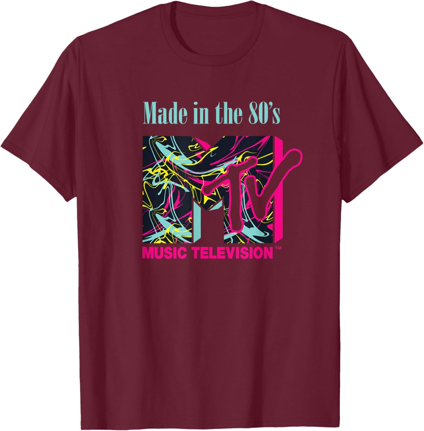 Mademark x MTV - The Official MTV Logo with Abstract Funky New Wave Lines T-Shirt - T-Shirt | Maroon
