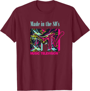 Mademark x MTV - The Official MTV Logo with Abstract Funky New Wave Lines T-Shirt - T-Shirt | Maroon
