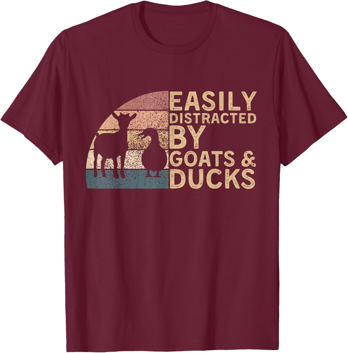 Retro Vintage Easily Distracted By Goats & Ducks Funny Farm T-Shirt - T-Shirt | Maroon