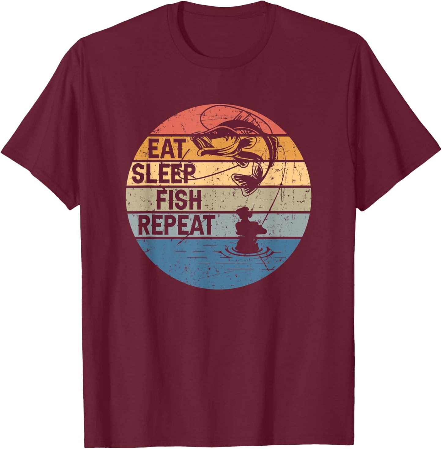 Eat Sleep Fish Repeat Fishing for Fishermen T-Shirt - T-Shirt | Maroon