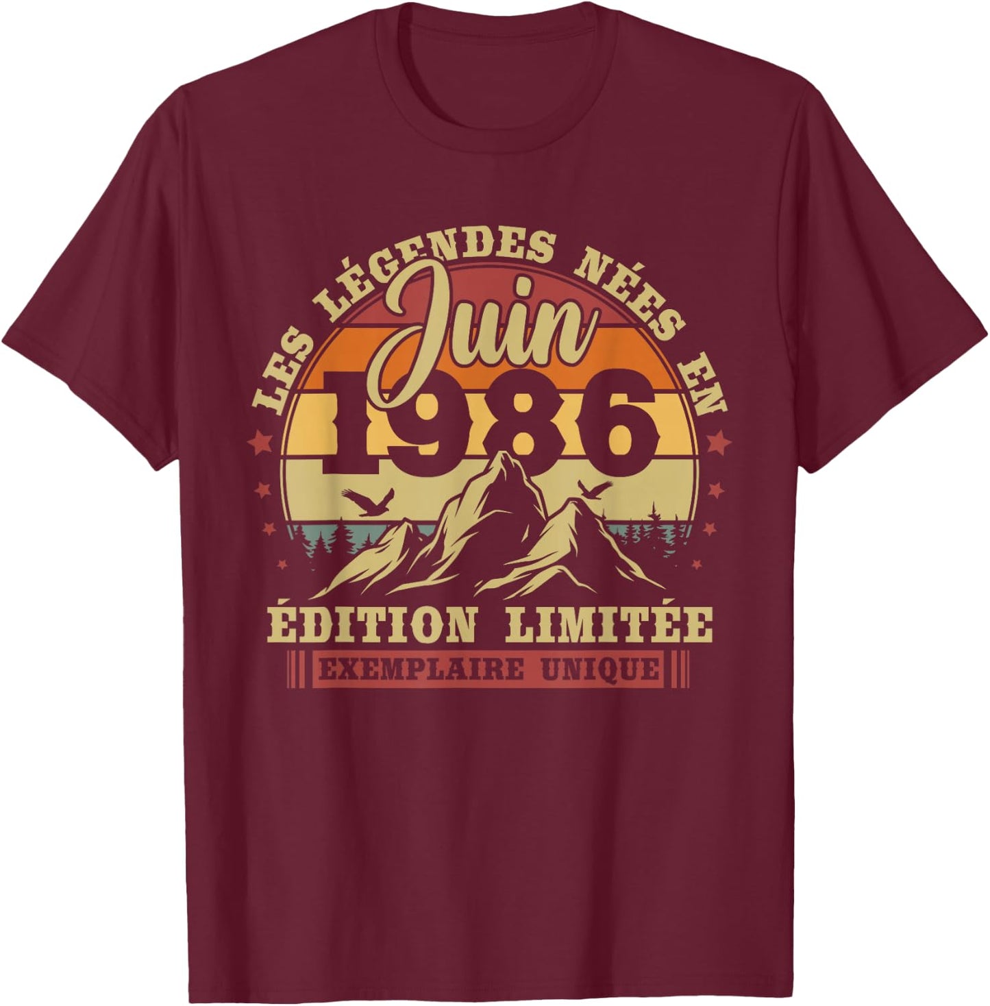 Vintage June 1986 Retro Birthday 40 Years Men Women T-Shirt - T-Shirt | Maroon