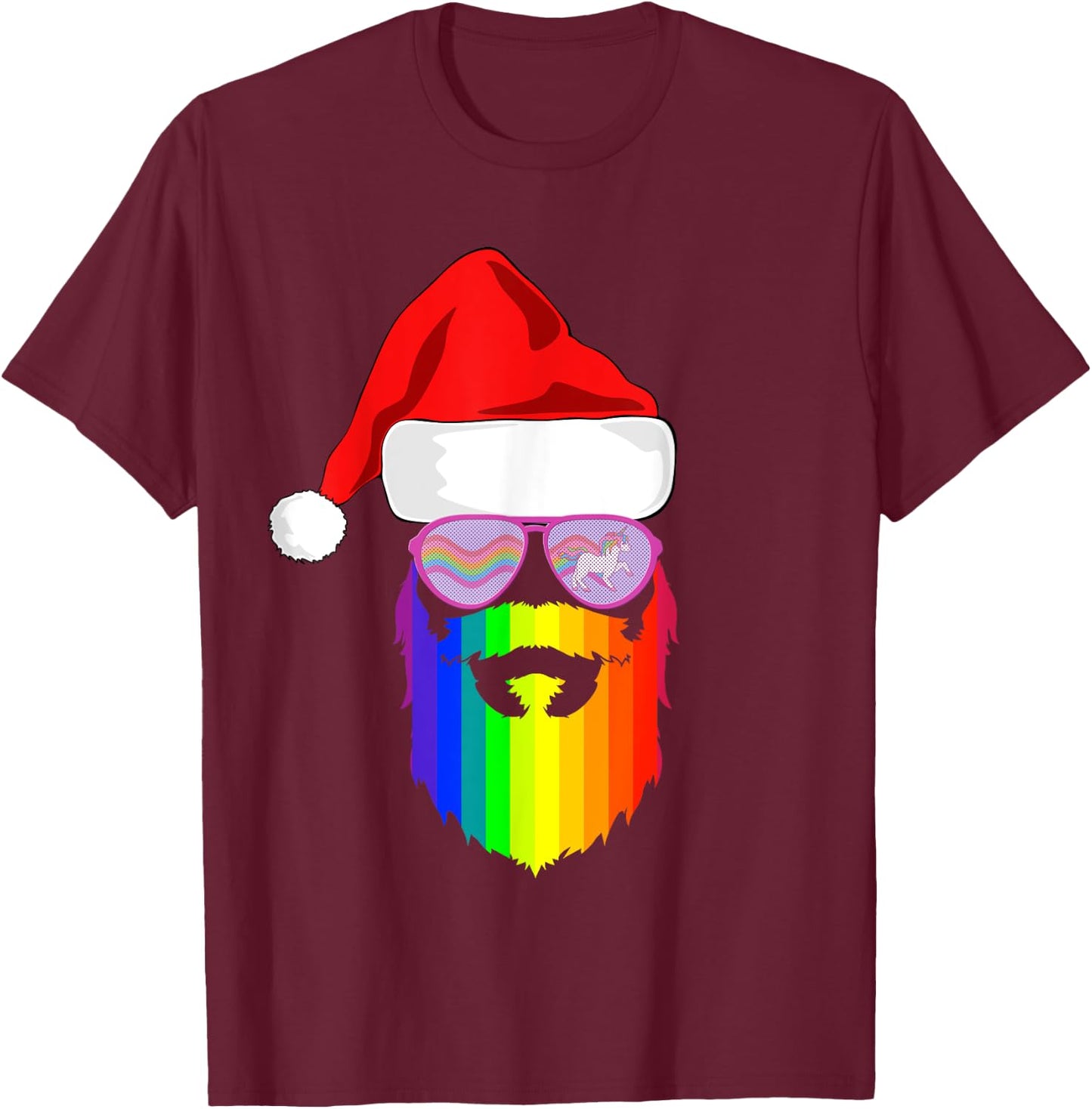 Gay Santa Claus Christmas Rainbow Unicorn Sunglasses LGBQT T-Shirt - T-Shirt | Maroon
