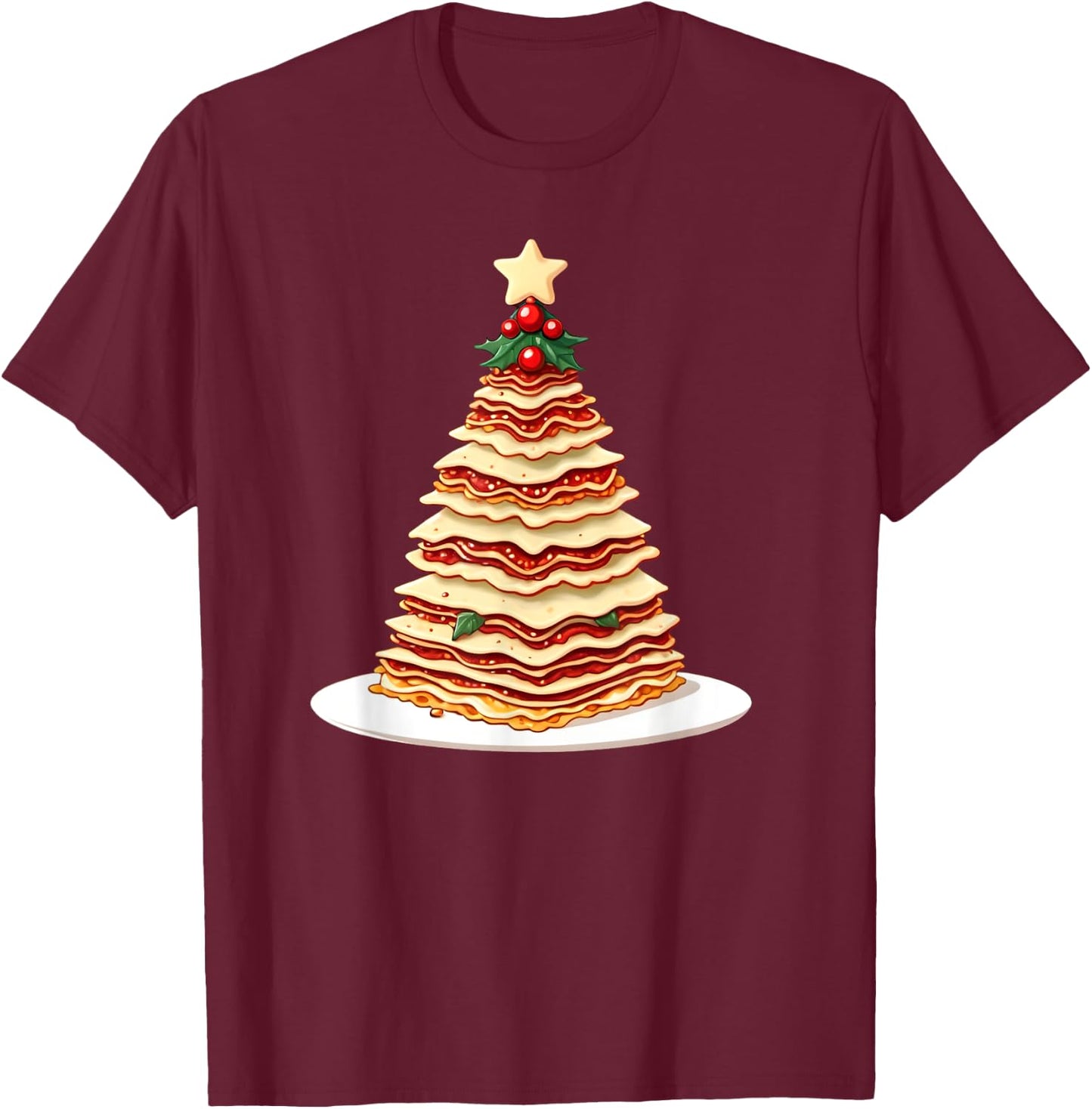 Lasagna Christmas Tree T-Shirt - T-Shirt | Maroon
