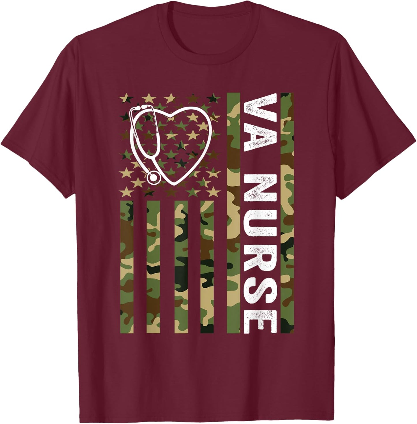 VA Nurse Camouflage American Flag Patriotic Medical Worker T-Shirt - T-Shirt | Maroon