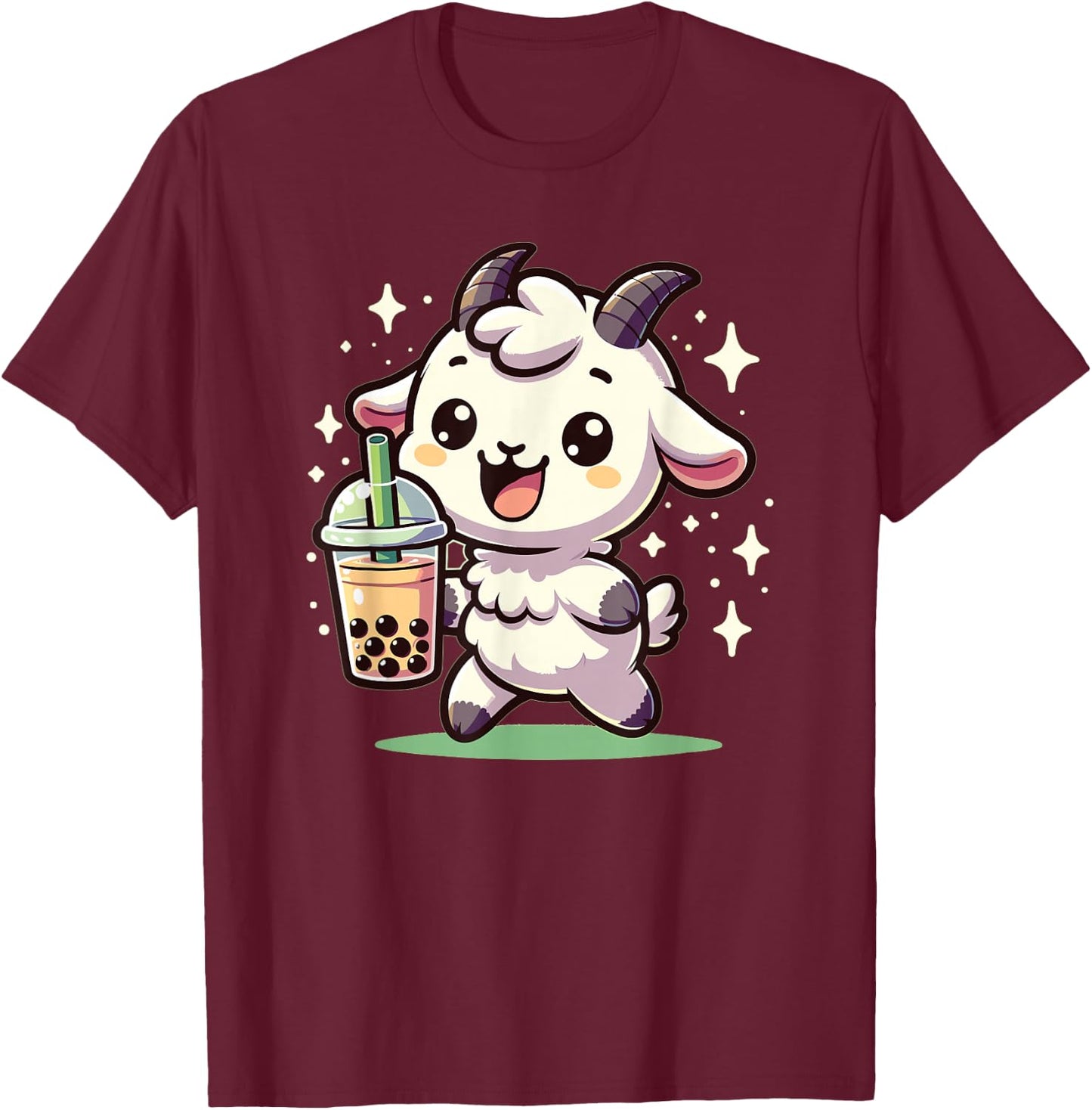 Kawaii Goat Bubble Tea Boba Goat T-Shirt - T-Shirt | Maroon