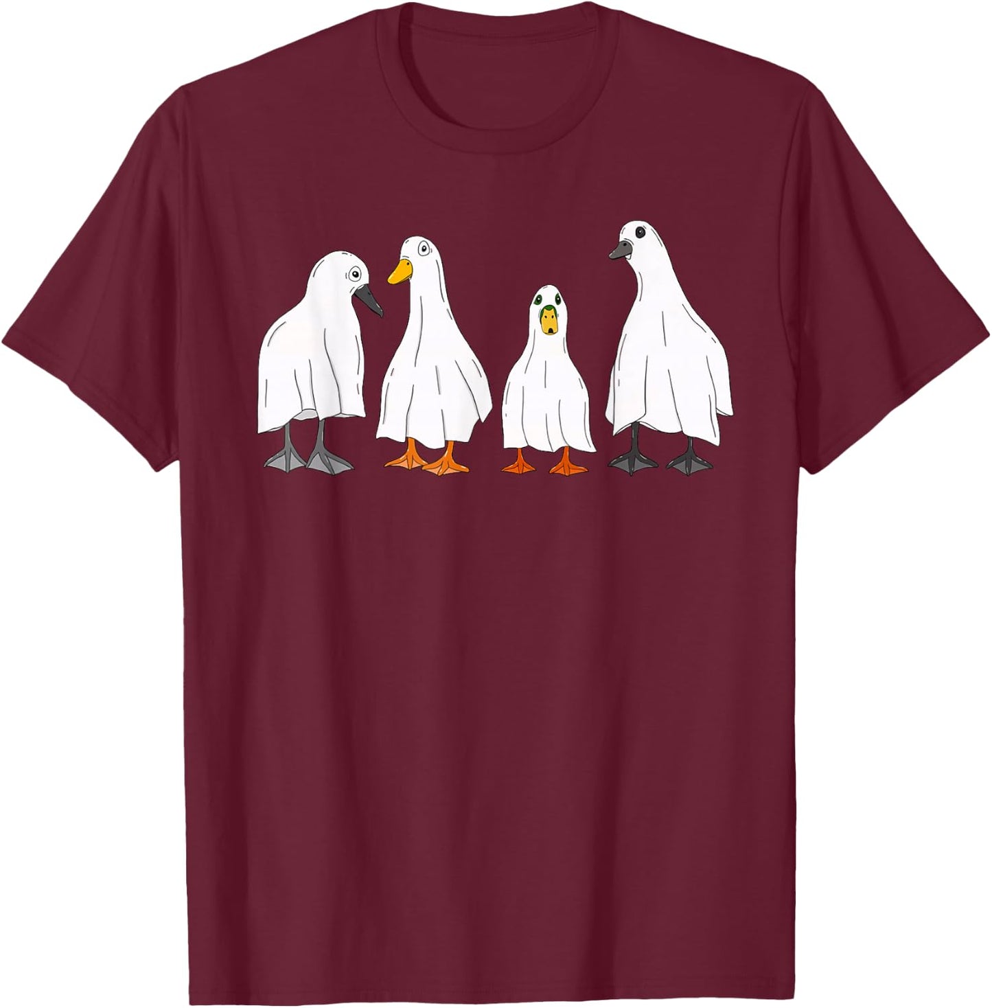Happy Halloween Funny Ghost Duck Costume Retro Spooky Season T-Shirt - T-Shirt | Maroon
