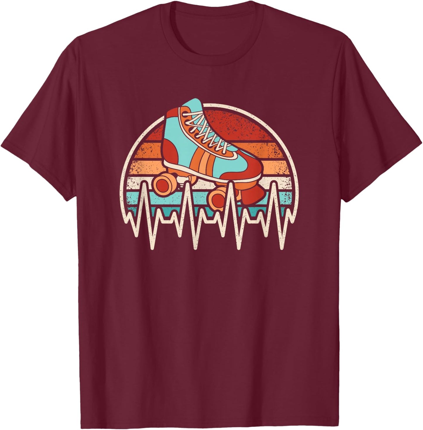 Roller Skate Heartbeat Roller Skating Lover Retro Men Women T-Shirt - T-Shirt | Maroon