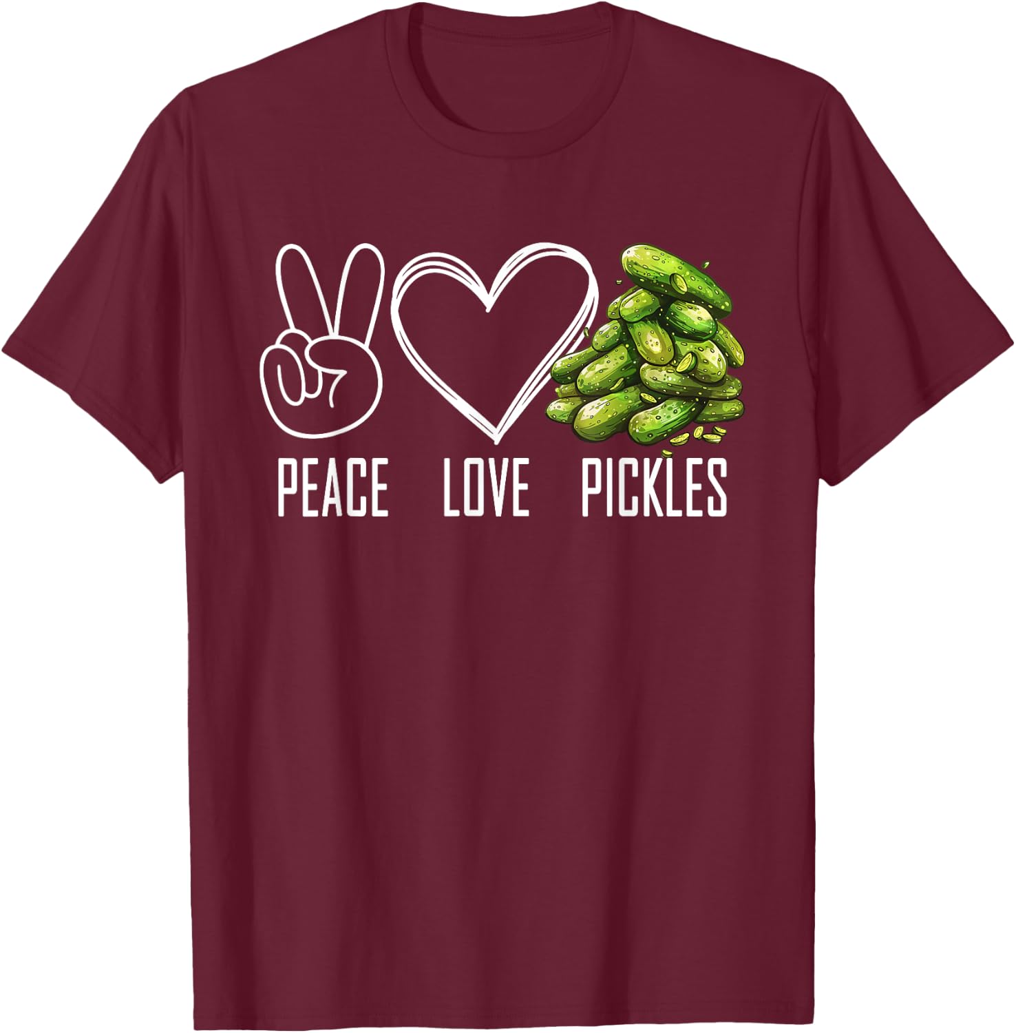 Peace Love Pickles Retro Pickles Lover Cucumber Funny Vegan T-Shirt - T-Shirt | Maroon
