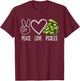Peace Love Pickles Retro Pickles Lover Cucumber Funny Vegan T-Shirt - T-Shirt | Maroon