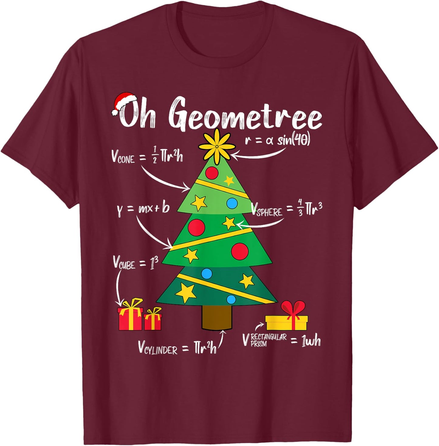 Oh Geometree Funny Christmas Tree Geometry Math Teacher Men Women Kids T-Shirt - T-Shirt | Maroon