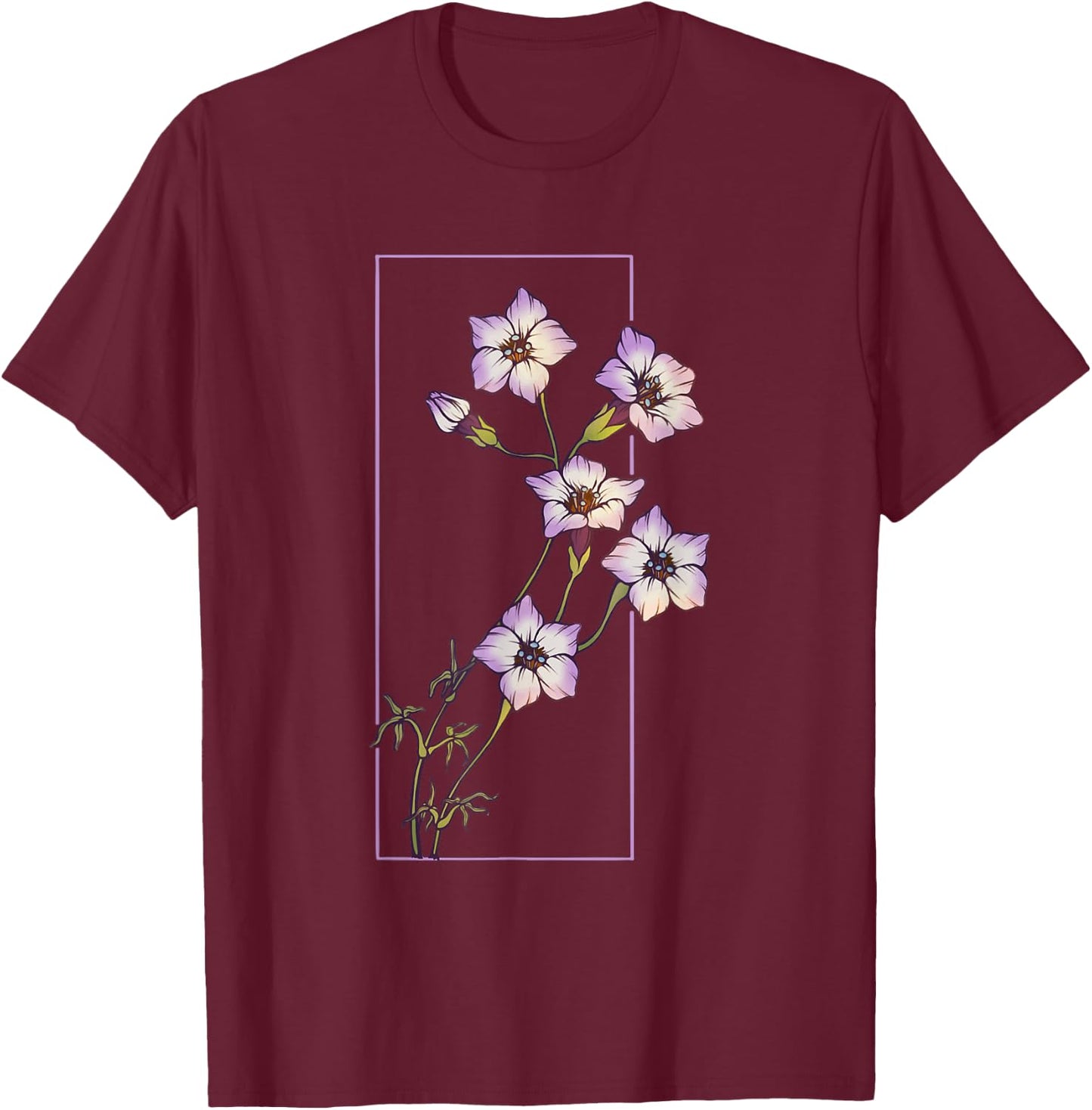 Floral Flower Bird's Eyes Gilia Tricolor Wildflower T-Shirt - T-Shirt | Maroon