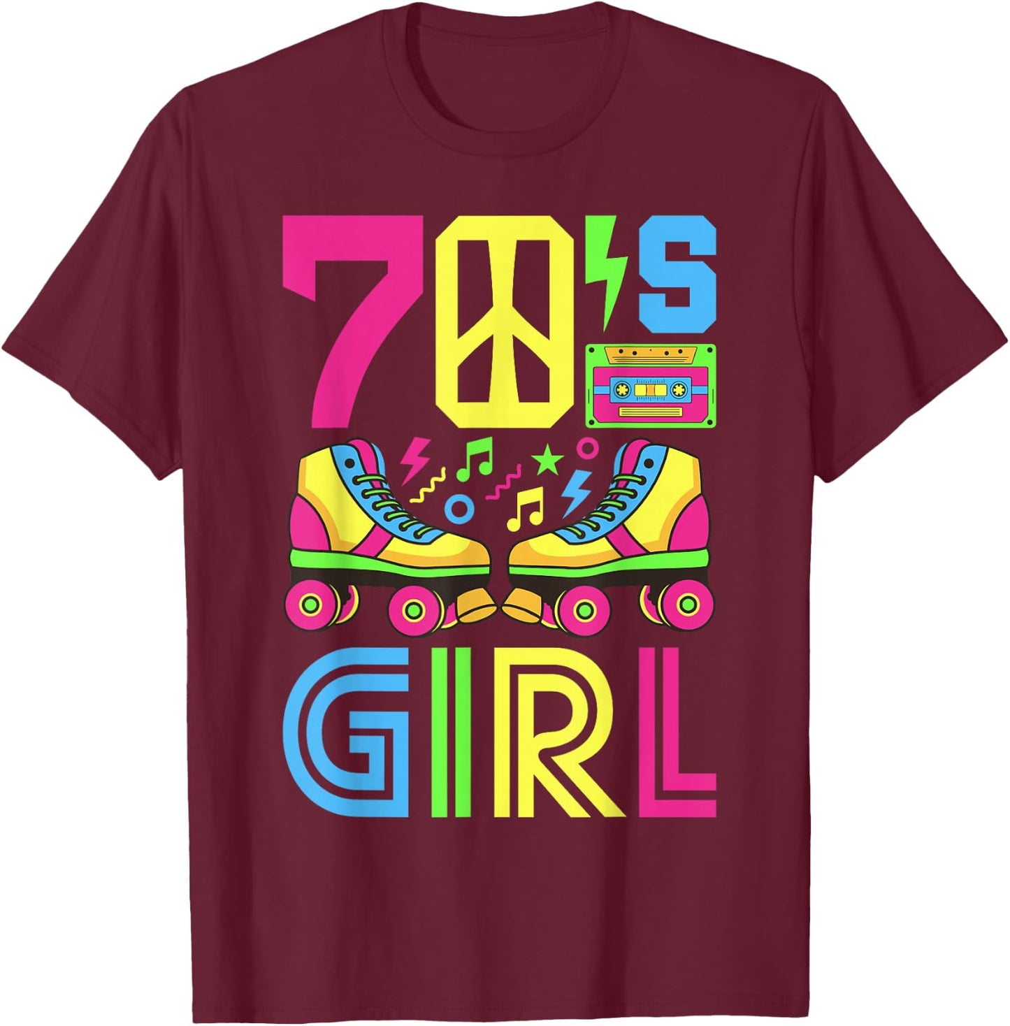70s Girl 70s Outfit 70s Costume 70s Party 70s , black T-Shirt - T-Shirt | Maroon