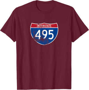 Vintage Interstate I-495 T-Shirt - T-Shirt | Maroon