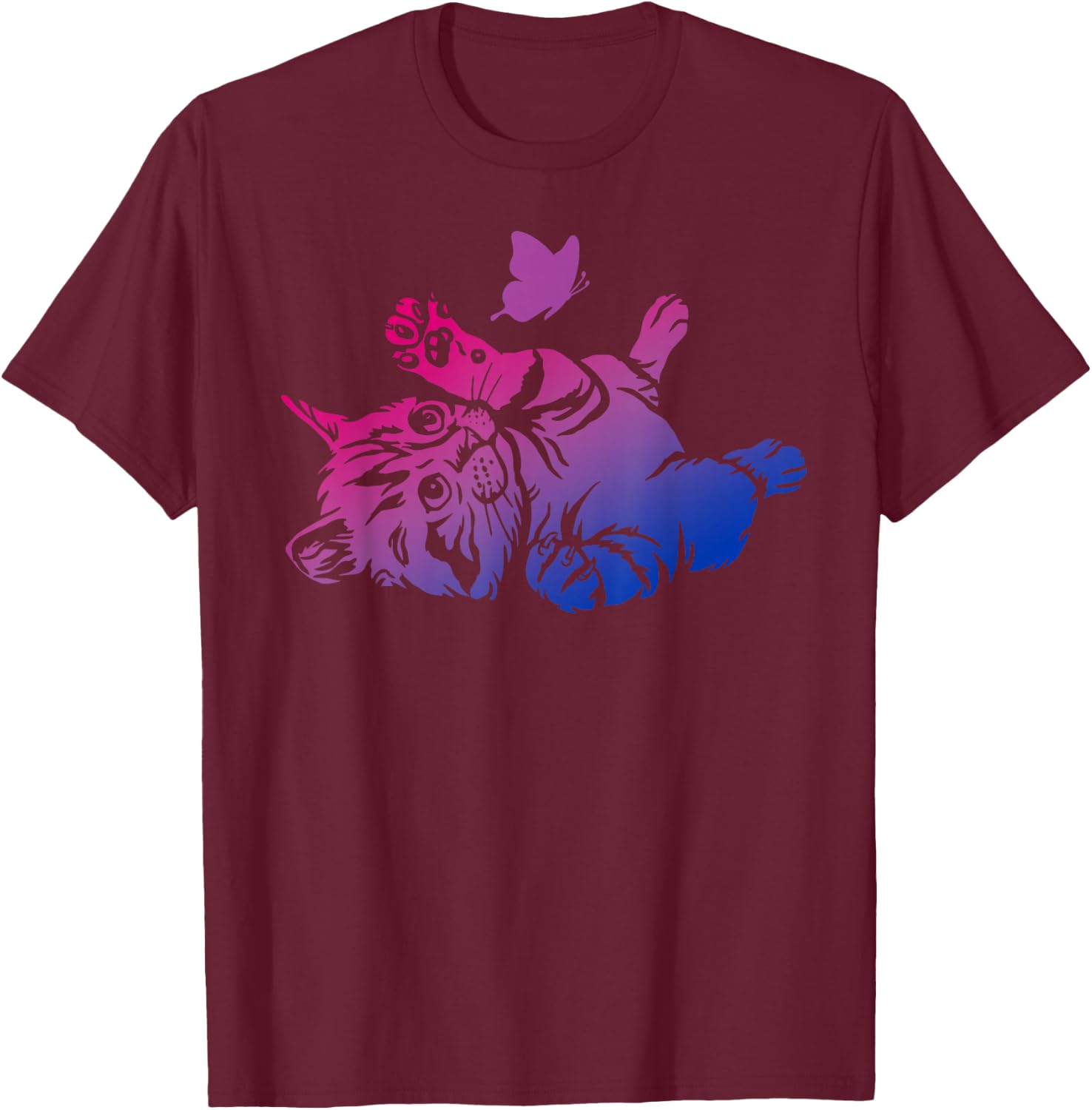 Bisexual Playful Kitten Butterfly Bi Pride Colors T-Shirt - T-Shirt | Maroon