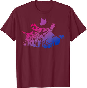 Bisexual Playful Kitten Butterfly Bi Pride Colors T-Shirt - T-Shirt | Maroon