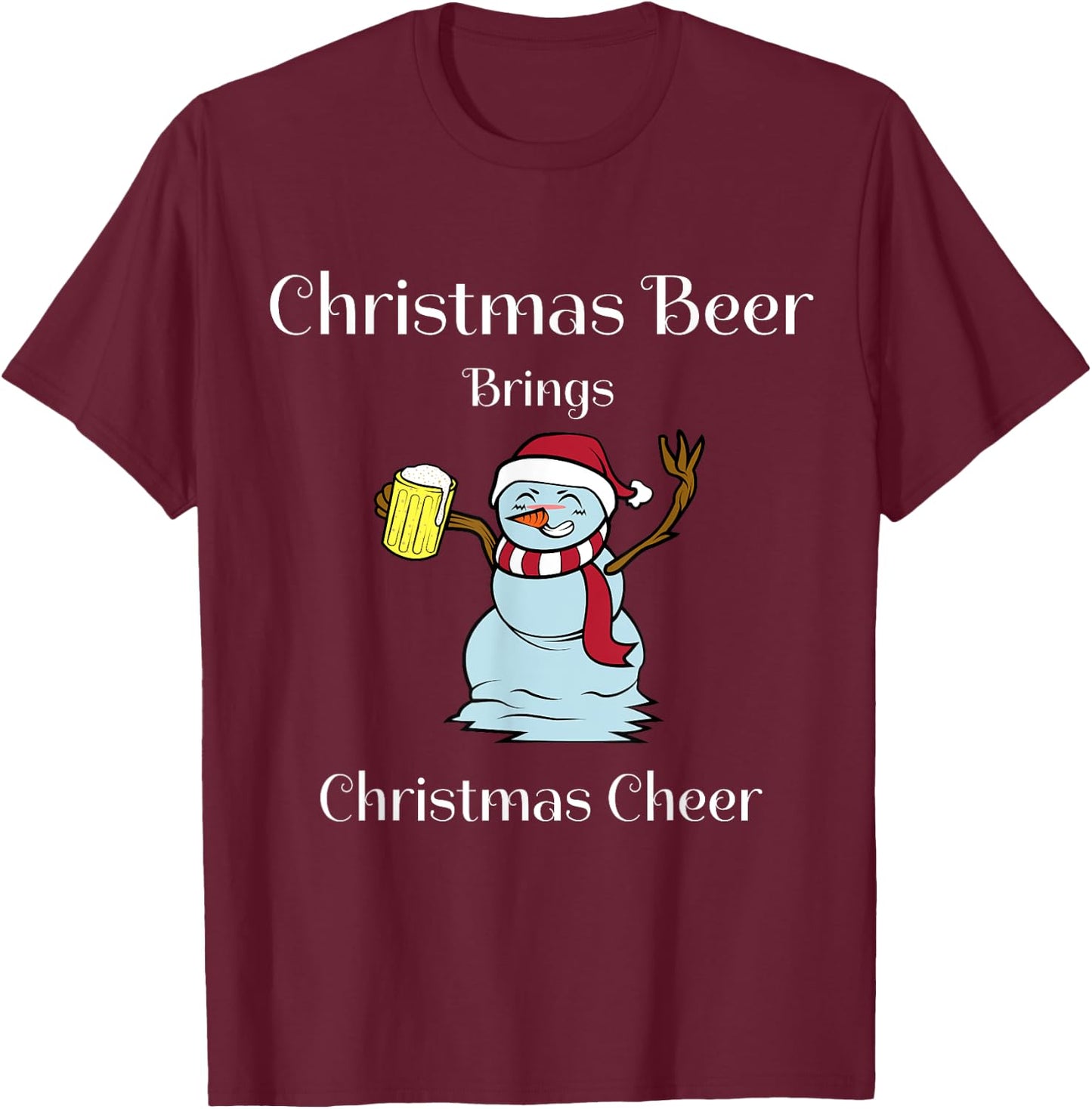 Funny Cute Festive Christmas Beer Snowman Design T-Shirt - T-Shirt | Maroon