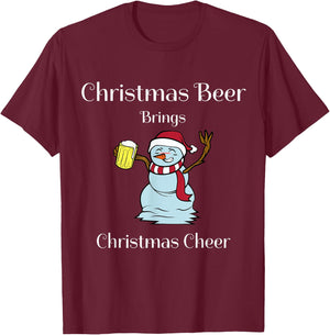 Funny Cute Festive Christmas Beer Snowman Design T-Shirt - T-Shirt | Maroon