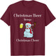Funny Cute Festive Christmas Beer Snowman Design T-Shirt - T-Shirt | Maroon