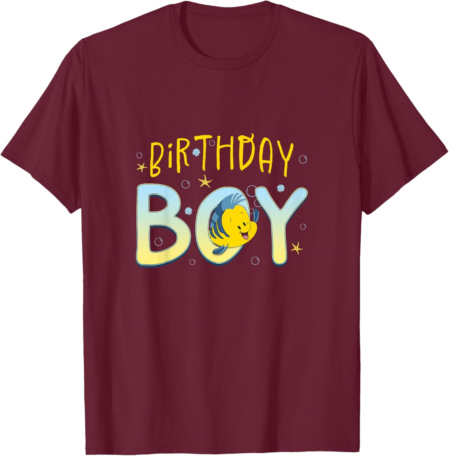 Kids Disney The Little Mermaid Birthday Boy Cute Flounder Youth T-Shirt - T-Shirt | Maroon