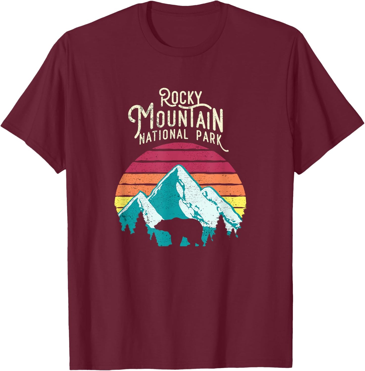 Retro Rocky Mountain National Park Colorado Bear T-Shirt - T-Shirt | Maroon