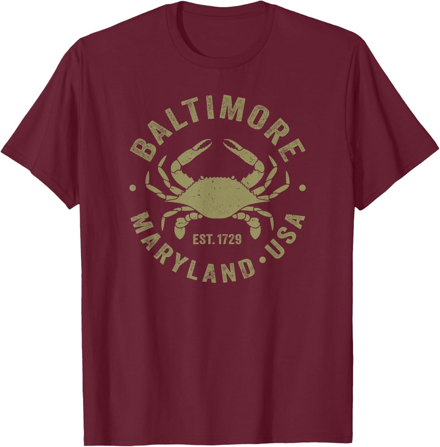 Baltimore Maryland Crab Retro Throwback Men Women Souvenir T-Shirt - T-Shirt | Maroon