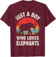 Elephant Just A Boy Who Loves Elephants Retro Vintage Sunset T-Shirt - T-Shirt | Maroon