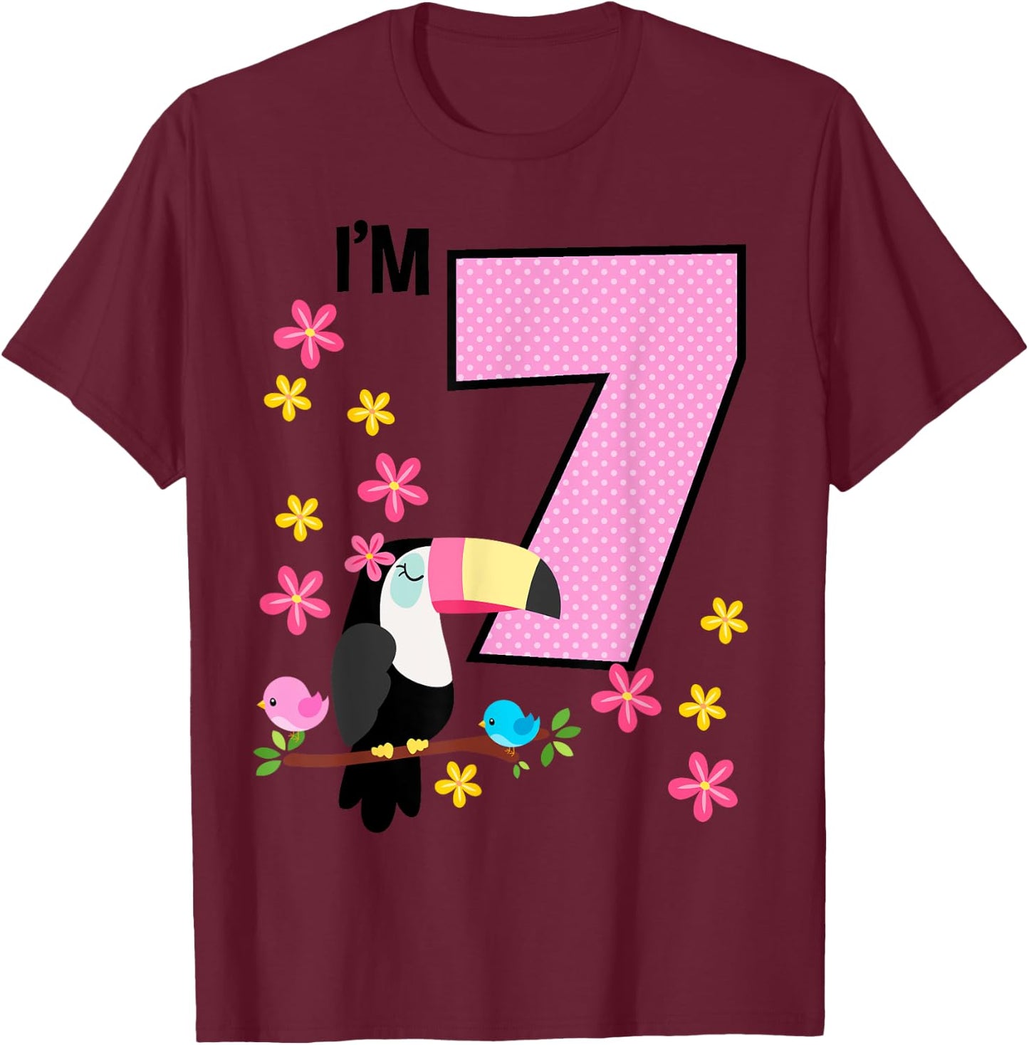 Toucan 7th Birthday 7 Year Old Birthday Girl Tropical Birds T-Shirt - T-Shirt | Maroon