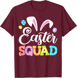Happy Easter Squad Bunny Matching Family Easter Rabbit Ears T-Shirt - T-Shirt | Maroon