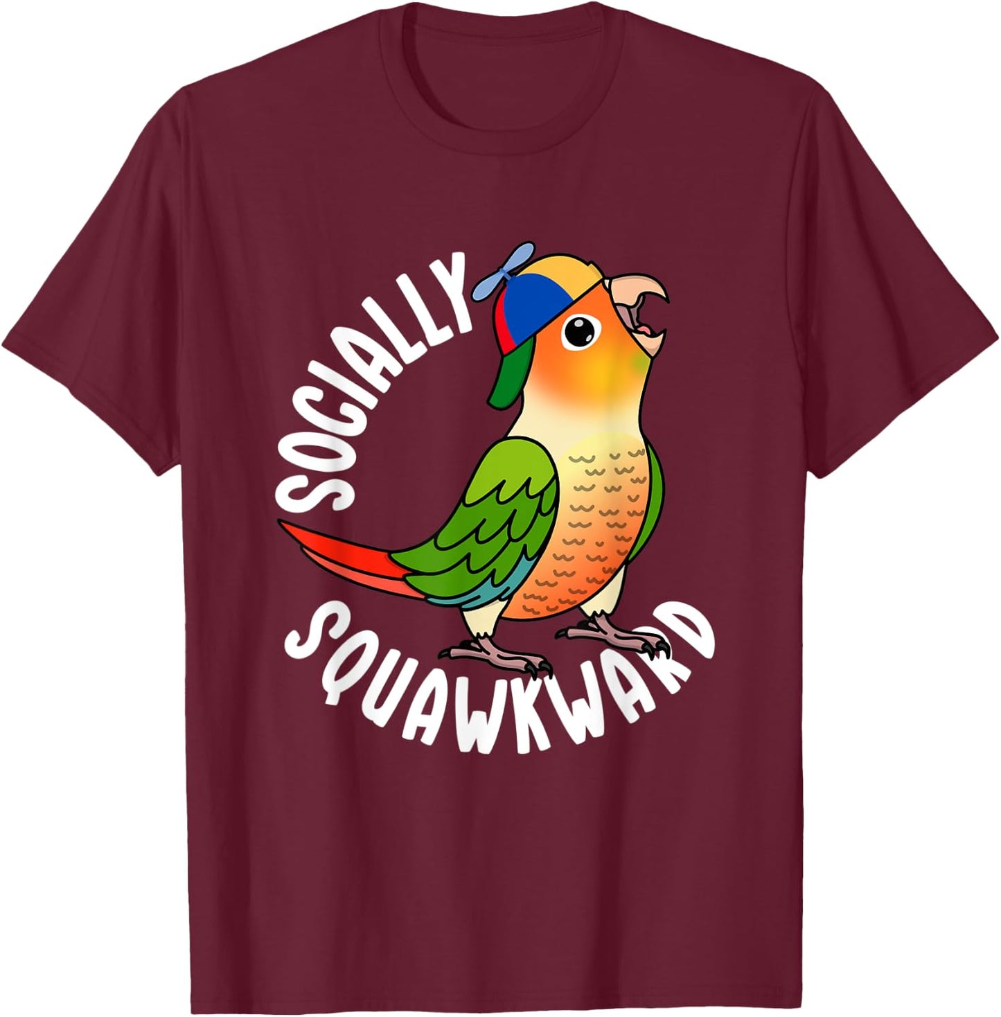 Socially Squawkward Parrot I Green Cheek Pineapple Conure T-Shirt - T-Shirt | Maroon