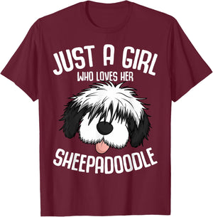 Just a Girl Who Loves Her Sheepadoodle Dog Girls T-Shirt - T-Shirt | Maroon