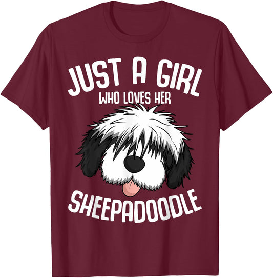 Just a Girl Who Loves Her Sheepadoodle Dog Girls T-Shirt - T-Shirt | Maroon