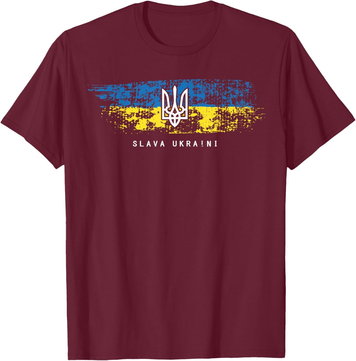 Slava Ukraini Shirt Ukrainian Flag Tryzub Military , black T-Shirt - T-Shirt | Maroon