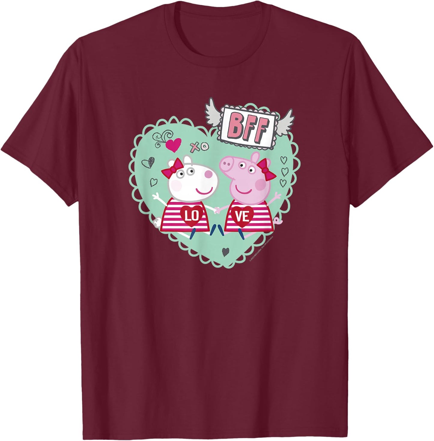 Peppa Pig Valentine's Day BFF Love Peppa & Suzy Heart Stamp T-Shirt - T-Shirt | Maroon