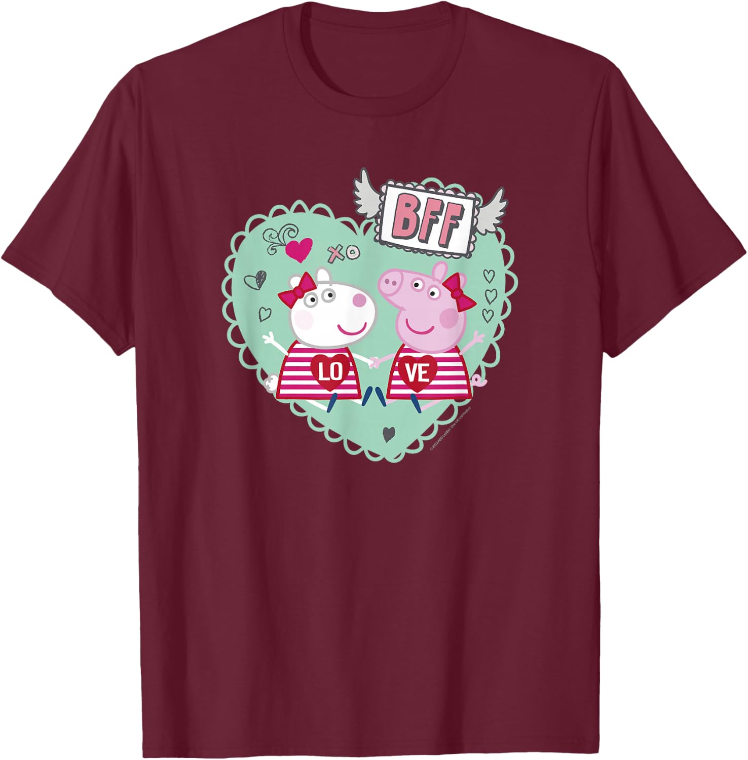 Peppa Pig Valentine's Day BFF Love Peppa & Suzy Heart Stamp T-Shirt - T-Shirt | Maroon