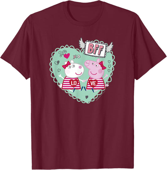 Peppa Pig Valentine's Day BFF Love Peppa & Suzy Heart Stamp T-Shirt - T-Shirt | Maroon