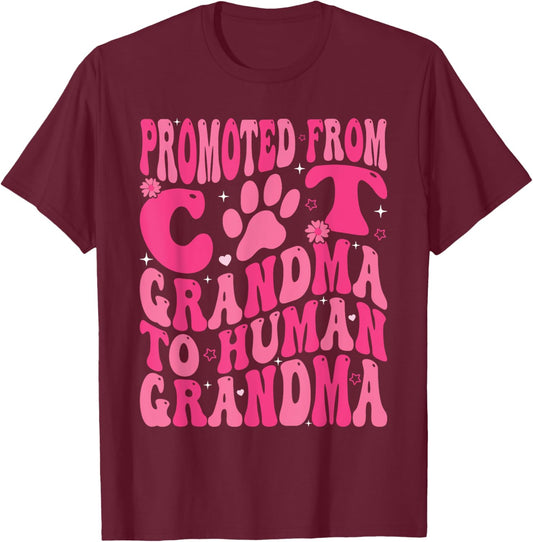 Promoted From Cat Grandma To Human Grandma Mother's Day T-Shirt - T-Shirt | Maroon