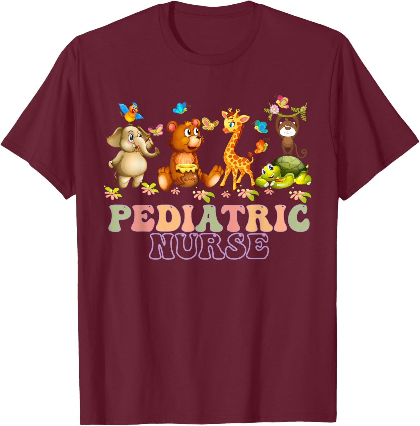Pediatric Nurse Safari Baby Animals Nurse Appreciation Week T-Shirt - T-Shirt | Maroon