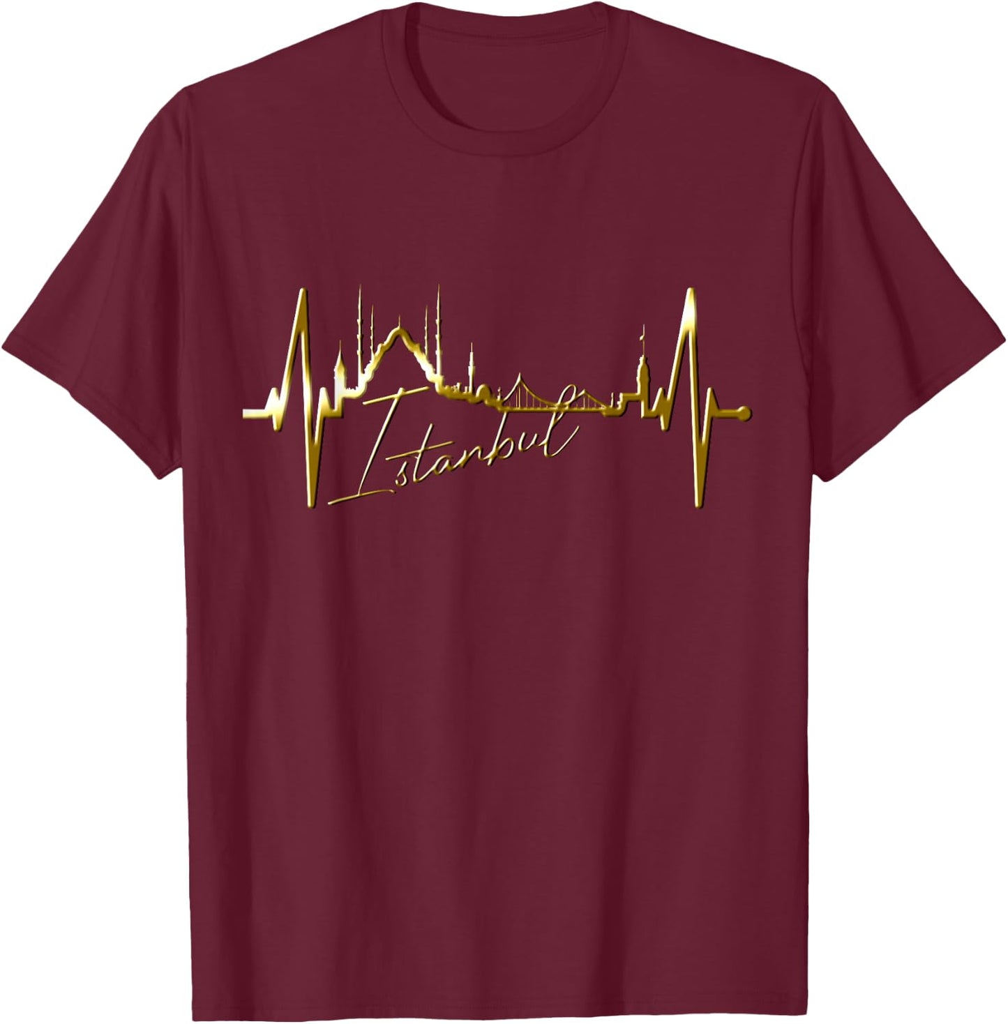 Istanbul Skyline Heartbeat Turkey Blue Mosque Love Istanbul T-Shirt - T-Shirt | Maroon