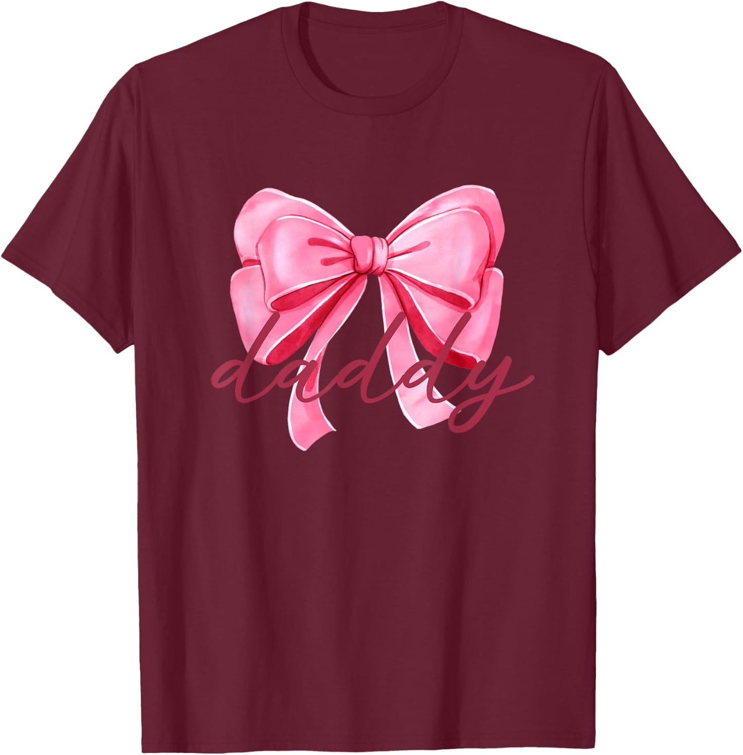 Daddy Pink Bow Birthday Baby Shower Family Pink Ribbon T-Shirt - T-Shirt | Maroon