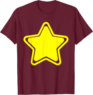Large Yellow Star with Border - Yellow Star , black T-Shirt - T-Shirt | Maroon