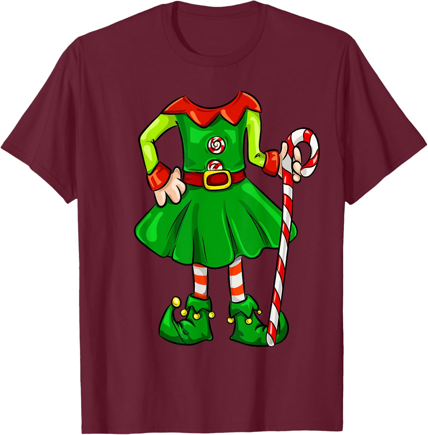 Funny Christmas Gift Cute Candy Cane Elf Girl Costume T-Shirt - T-Shirt | Maroon