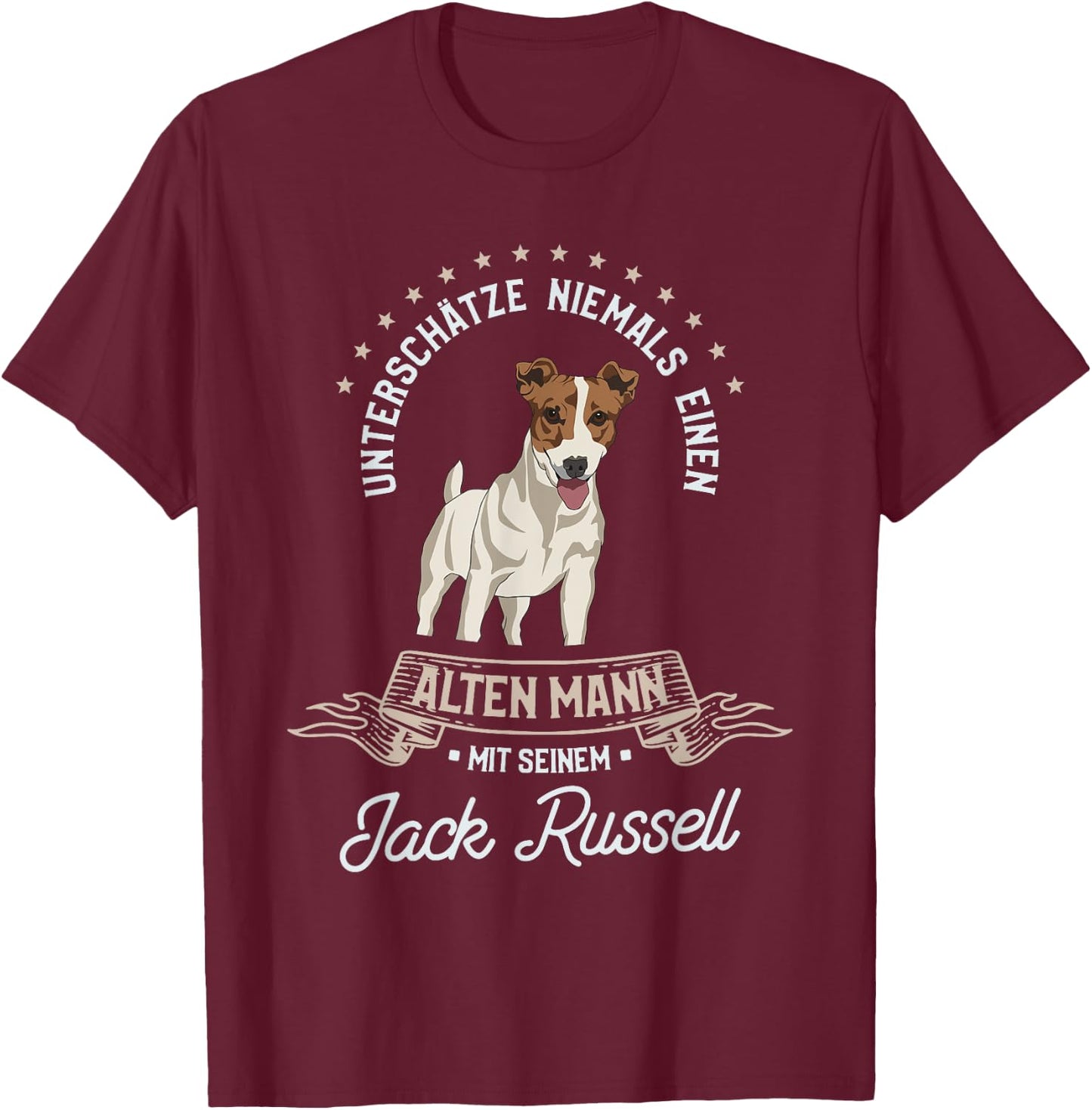 Unterschätze Niemals einen Alten Mann mit seinem Jack Russel T-Shirt - T-Shirt | Maroon