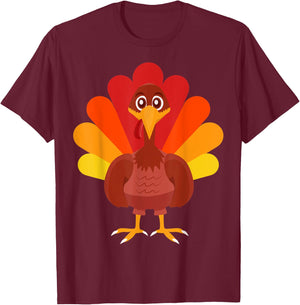 Kids Turkey Thanksgiving Outfit Clothes Cartoon Gift Turkey T-Shirt - T-Shirt | Maroon