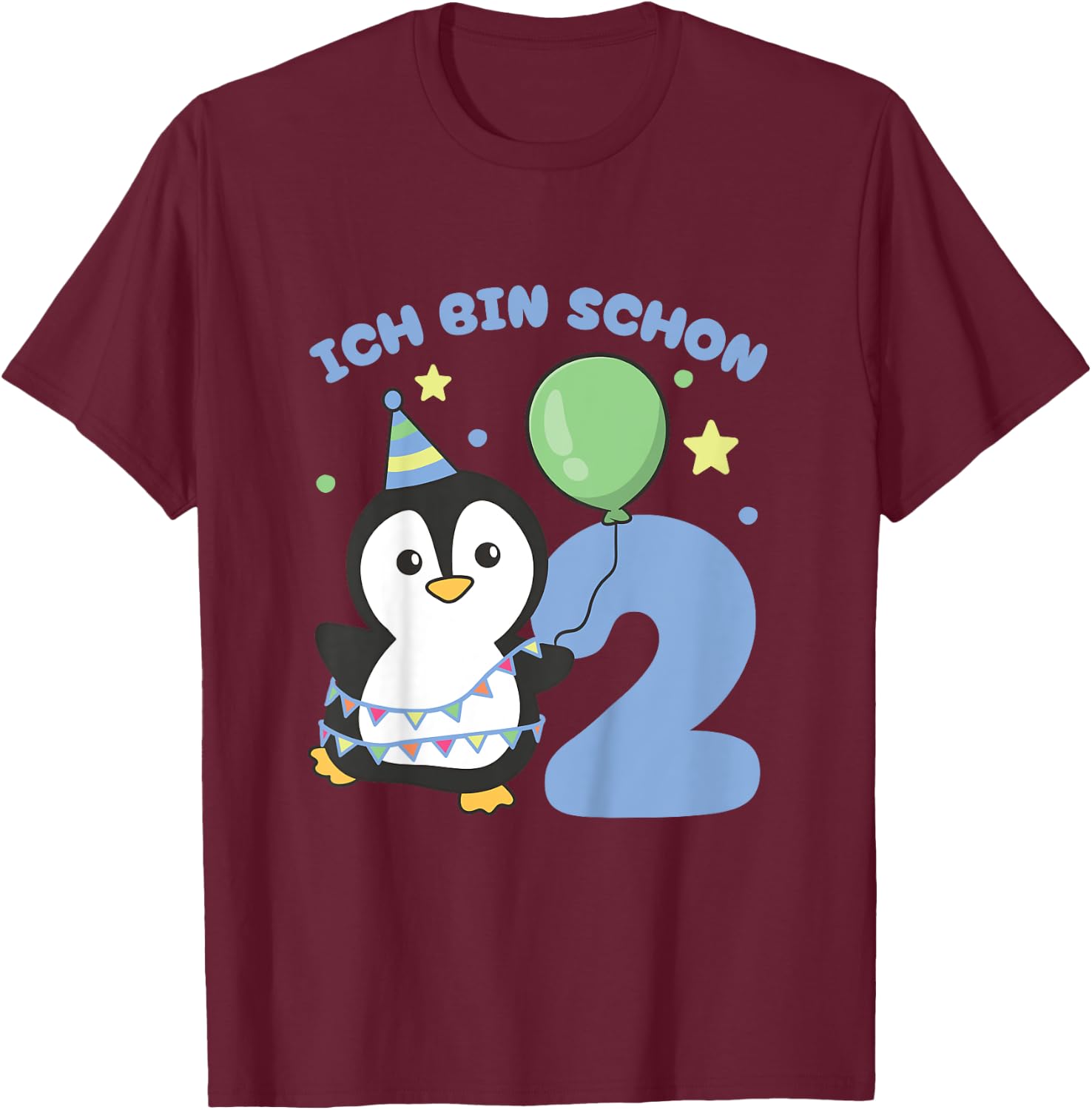 Pinguin Ich bin schon 2 Pinguine Geburtstags Kinder T-Shirt - T-Shirt | Maroon