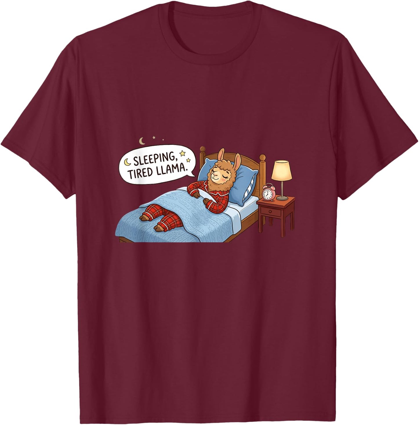 Sleeping Tired Llama Cute Pajamas Alpaca Funny Sleep Lover T-Shirt - T-Shirt | Maroon