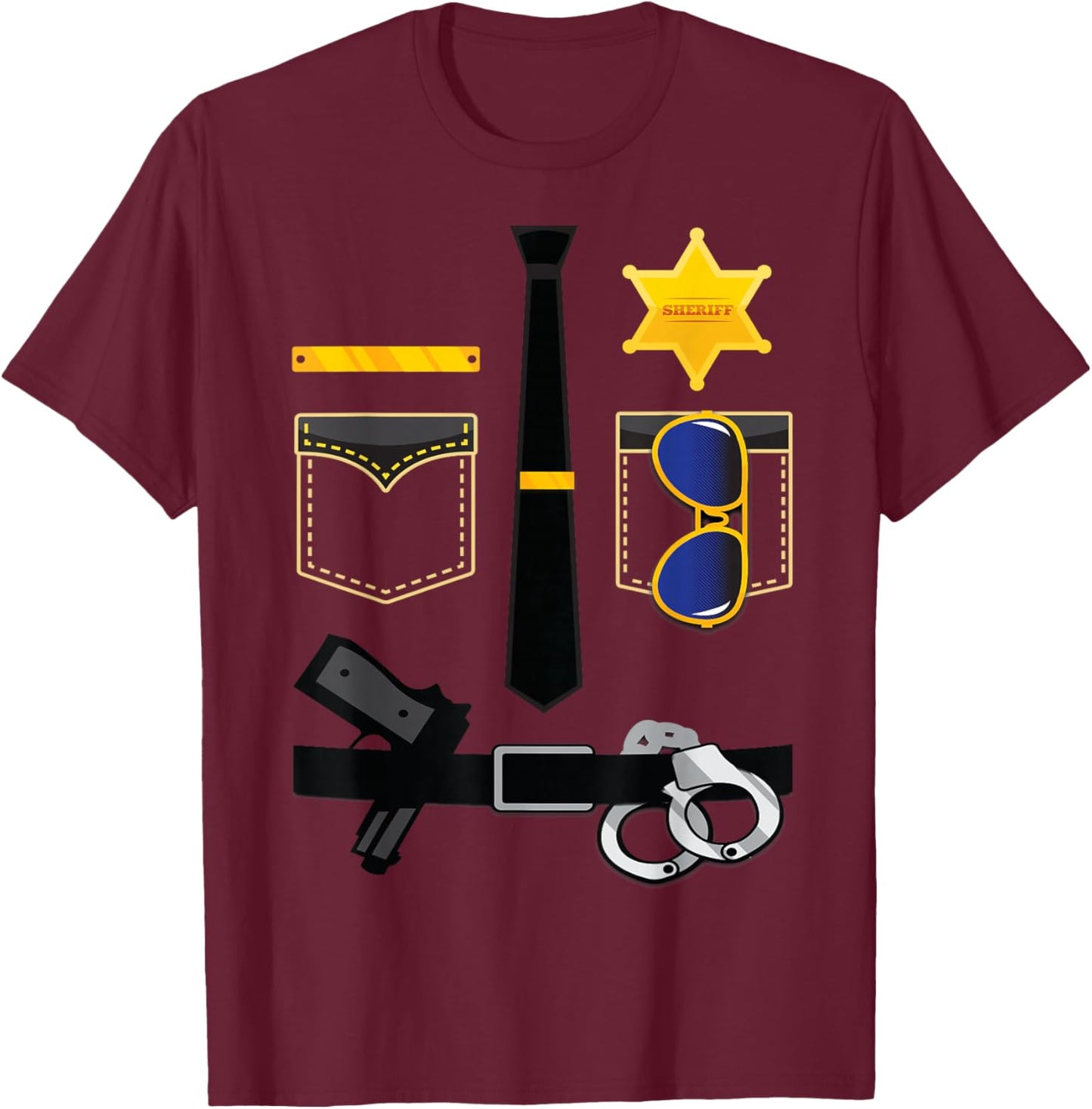 Police Sheriff Uniform Funny Halloween Costume Kids Boys Men T-Shirt - T-Shirt | Maroon