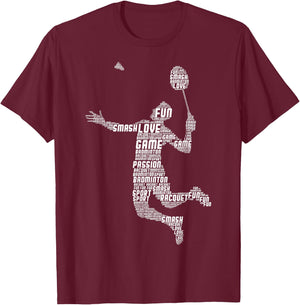 Badminton Player Flying Boys Young Men , Black T-Shirt - T-Shirt | Maroon