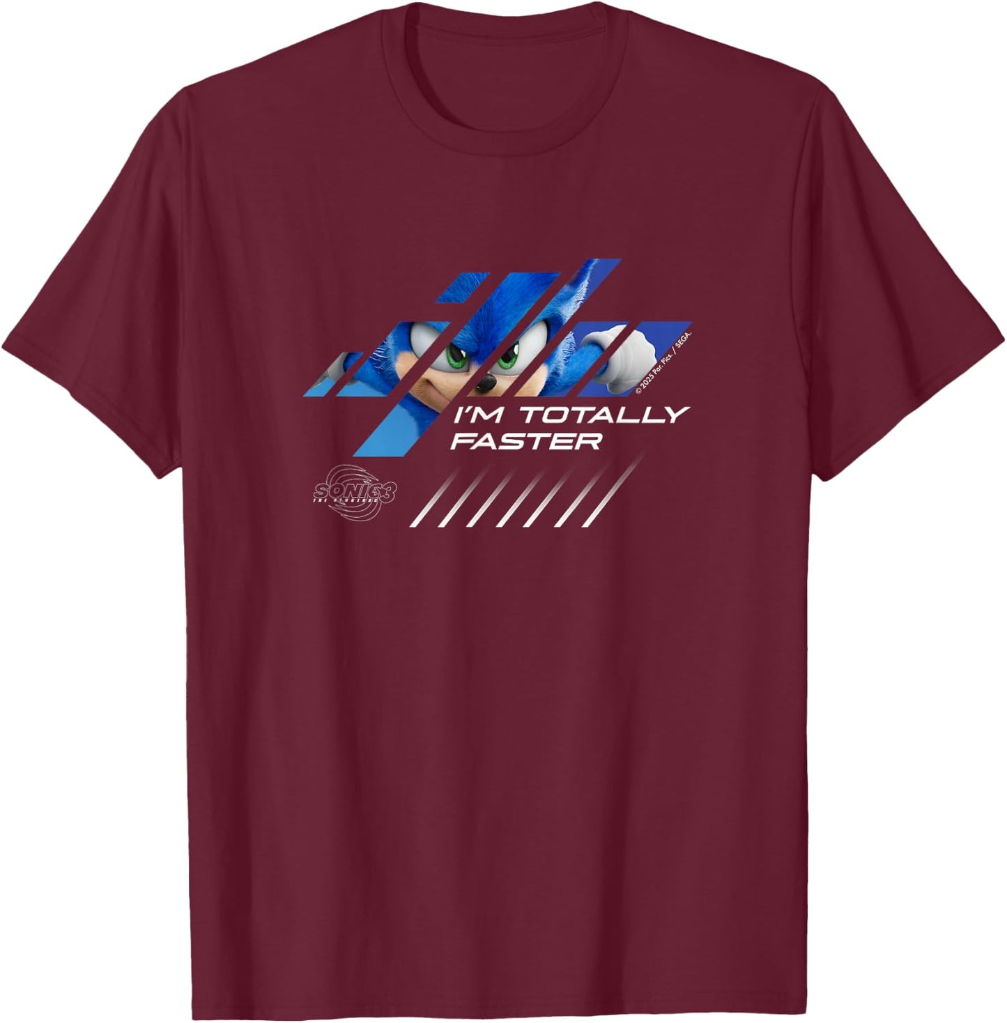 Sonic The Hedgehog 3 - Sonic I'm Totally Faster T-Shirt - T-Shirt | Maroon